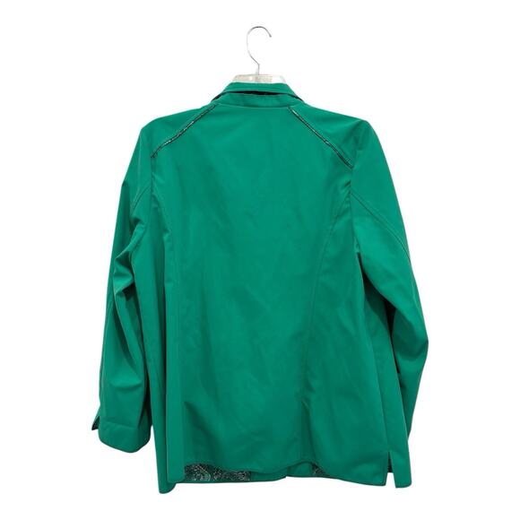 Dennis By Dennis Basso Coat Womens Large Green Hood Paisley Lined Pockets Jacket - Picture 4 of 15